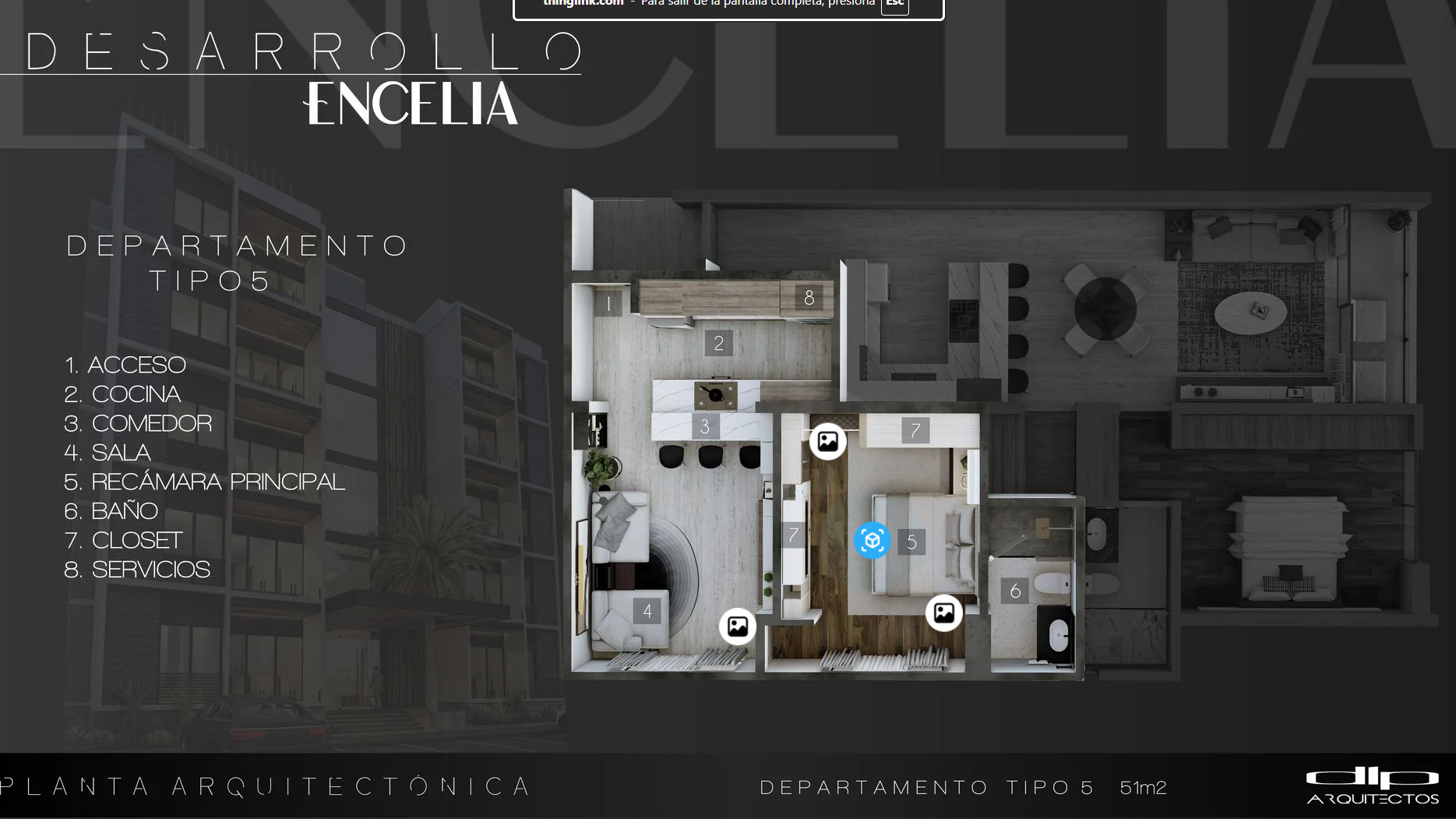 Planta arquitectónica del departamento Tipo 5 de Encelia