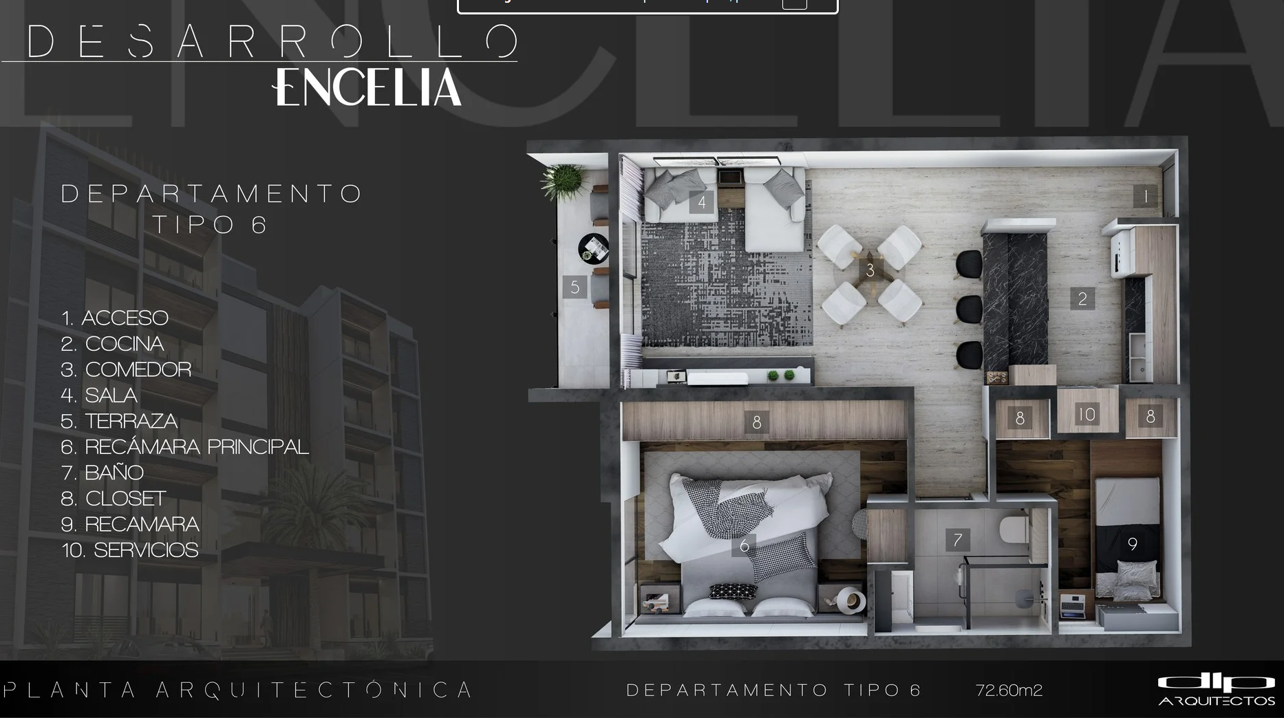 Planta arquitectónica del departamento Tipo 6 de Encelia