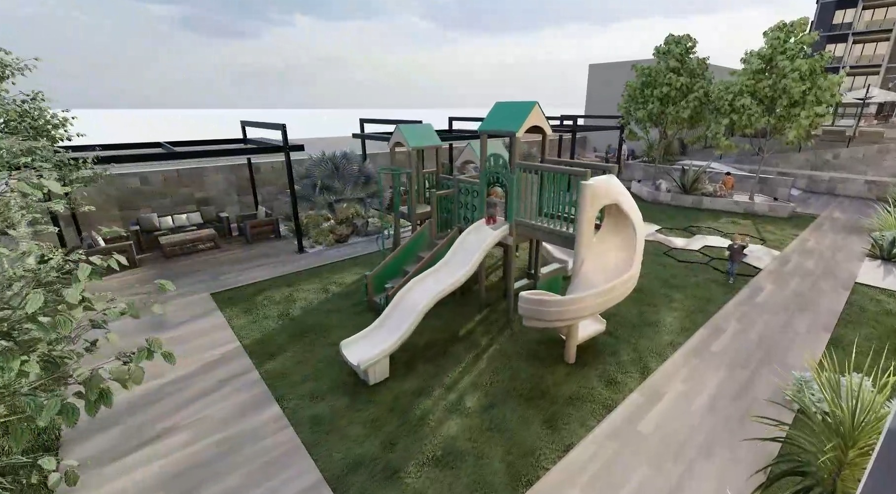 Área de juegos para niños y áreas verdes en Encelia