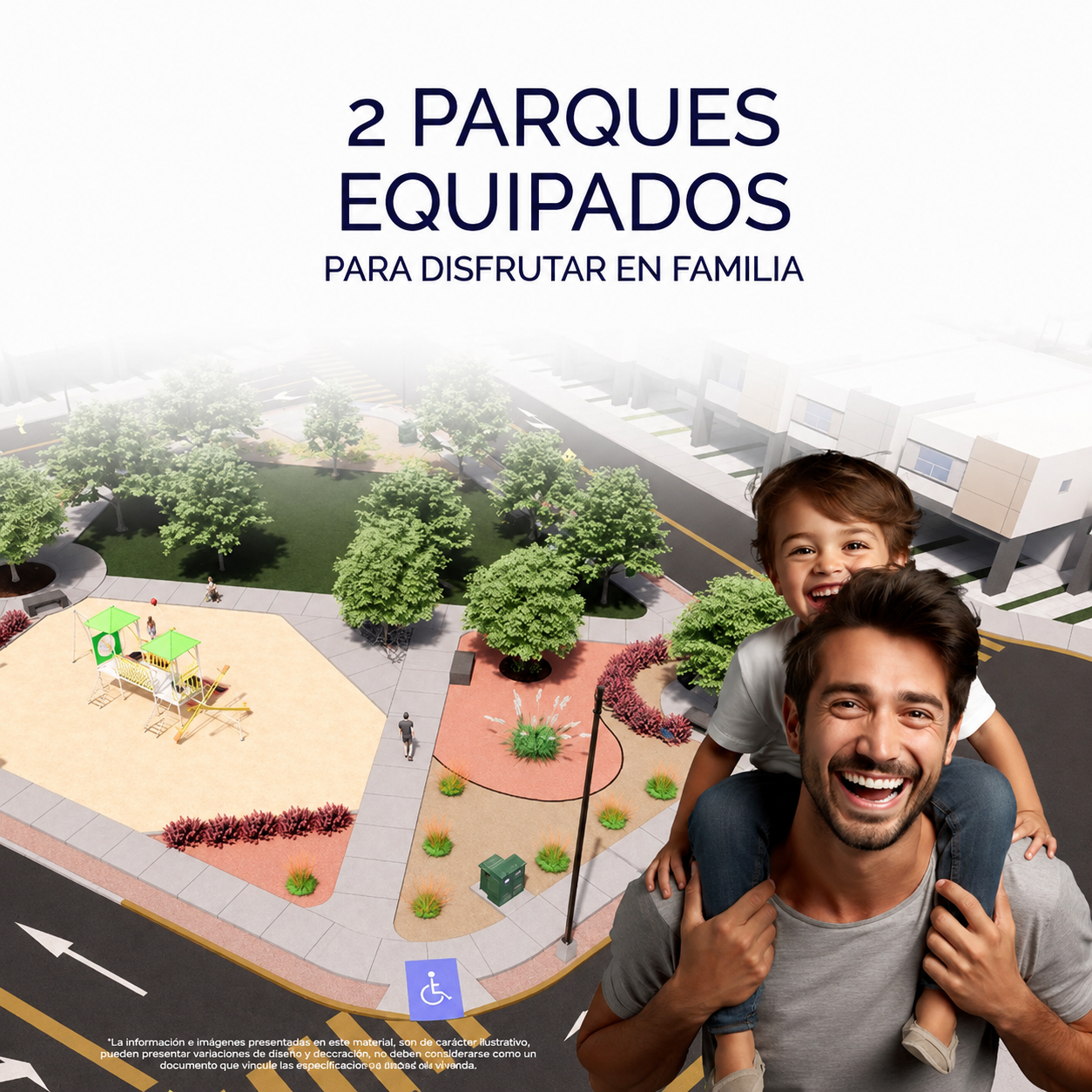 Parques equipados con juegos infantiles y vegetación en Kali Residencial