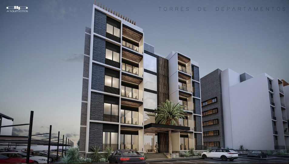 Fachada contemporánea de las torres de departamentos Encelia