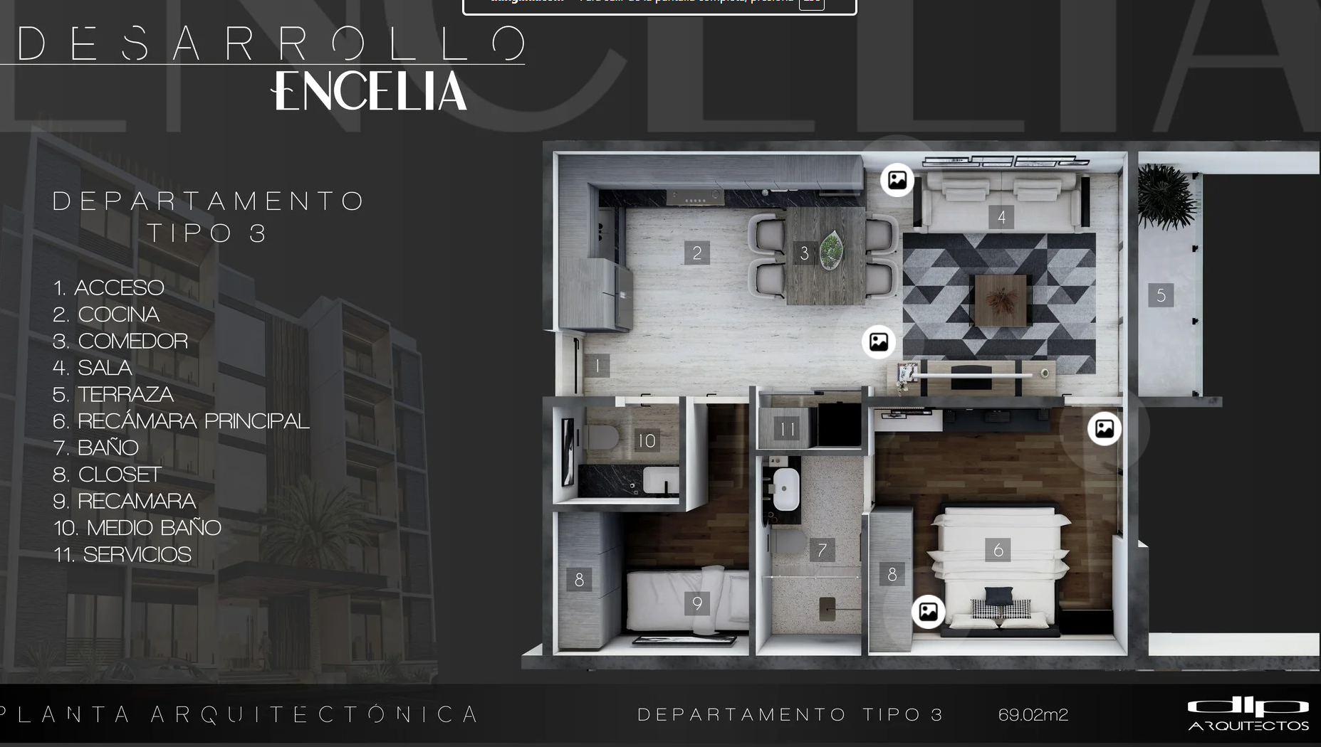 Planta arquitectónica del departamento Tipo 3 de Encelia