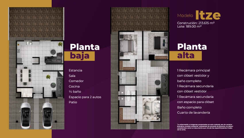 Plano de distribución del Modelo Itze: planta baja y planta alta