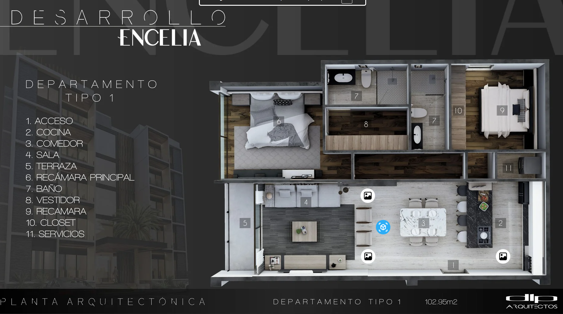 Planta arquitectónica del departamento Tipo 1 de Encelia
