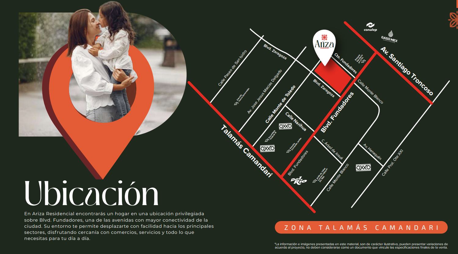 Mapa de ubicación de Ariza Residencial sobre Blvd. Fundadores, zona Talamás Camandari