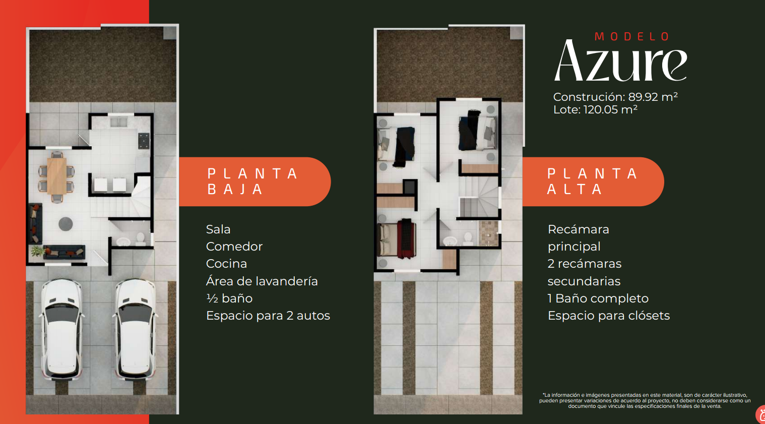 Modelo Azure — planos de planta baja y planta alta