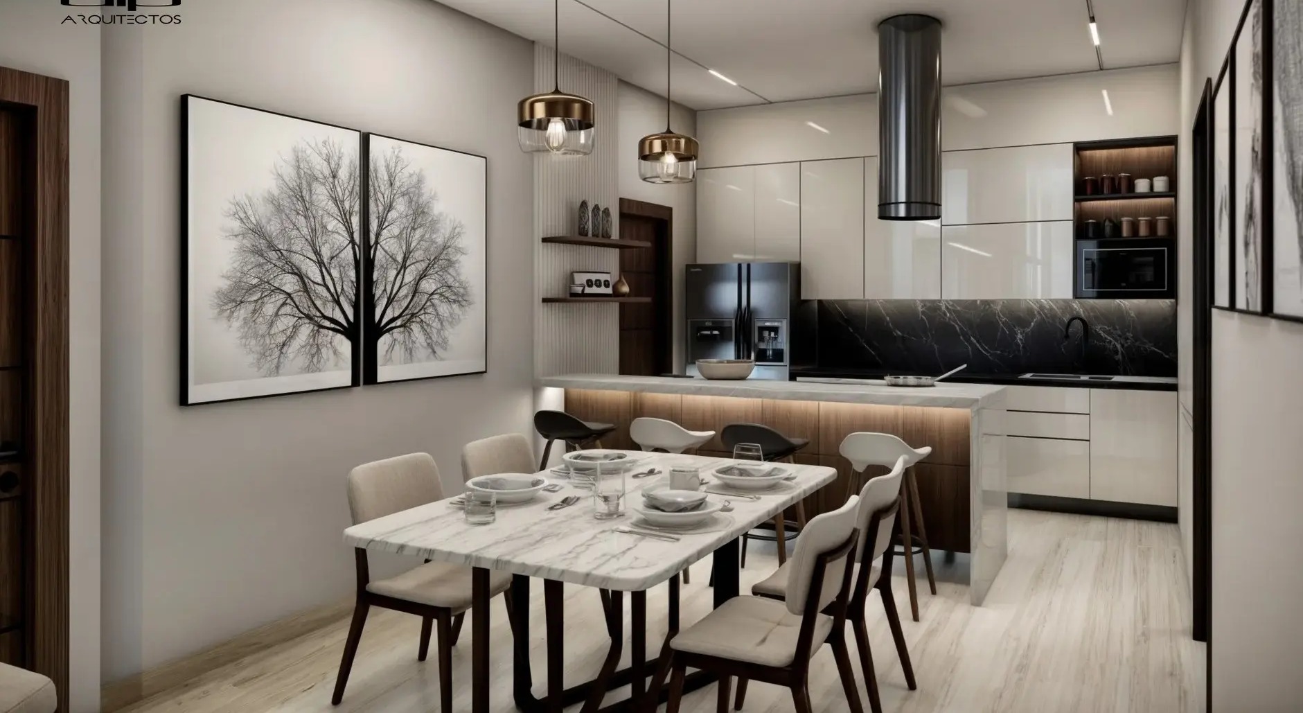 Render interior de un departamento en Encelia