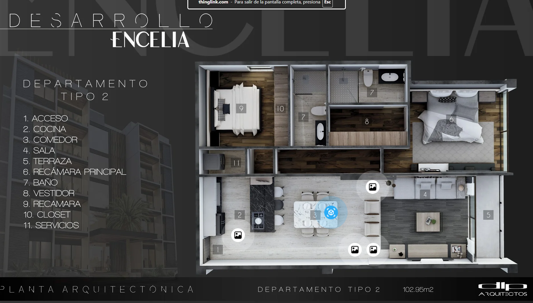 Planta arquitectónica del departamento Tipo 2 de Encelia