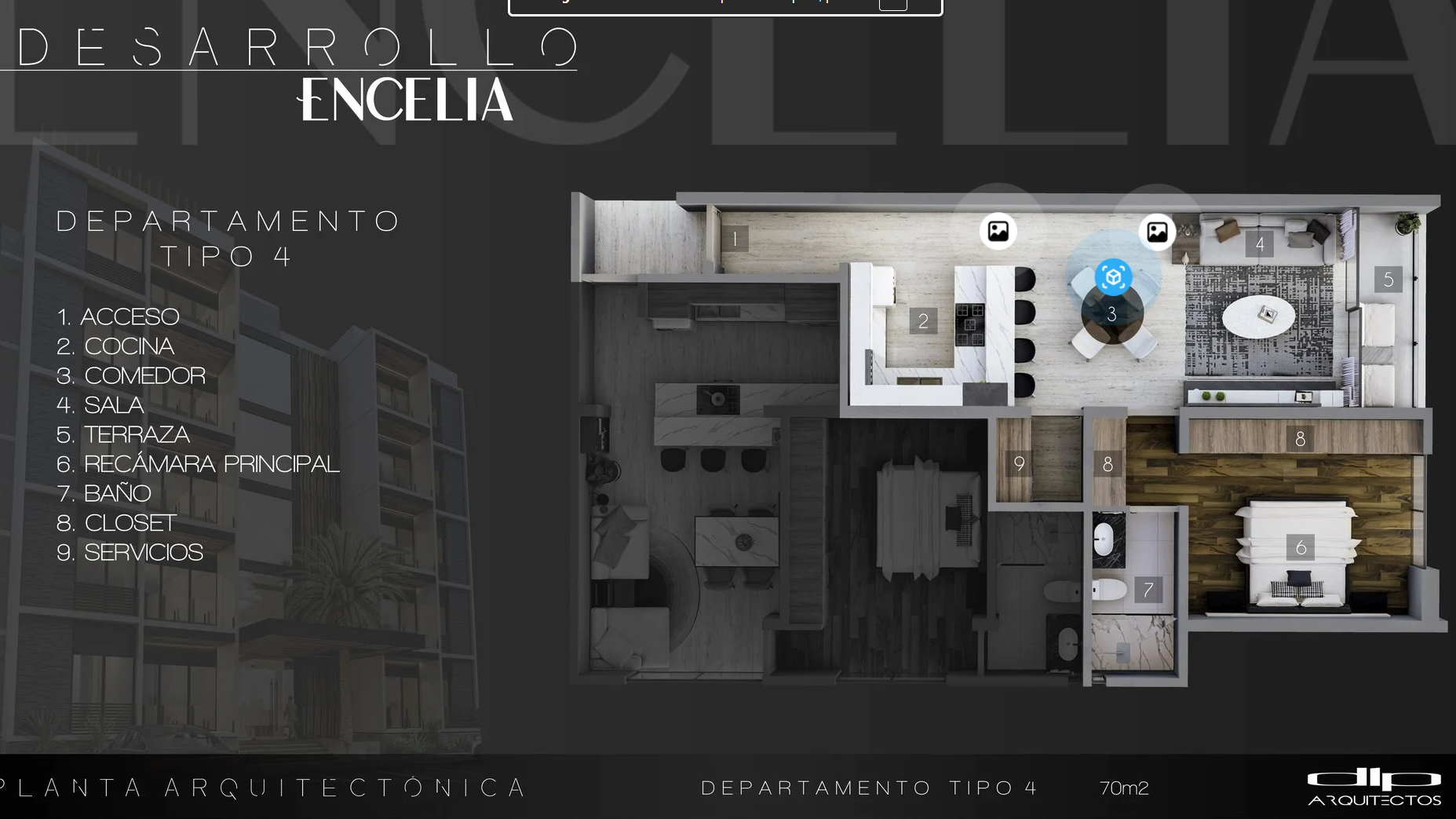 Planta arquitectónica del departamento Tipo 4 de Encelia